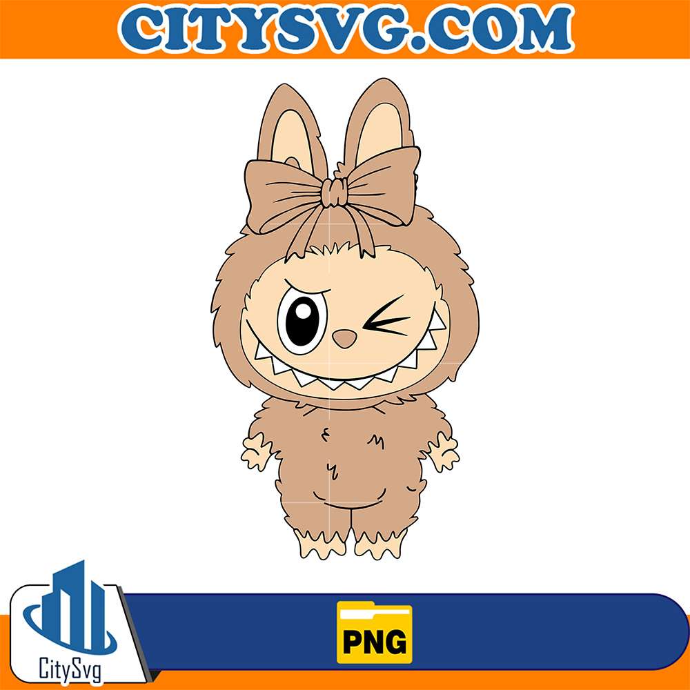 Brown-Coquette-Labubu-Winking-Png