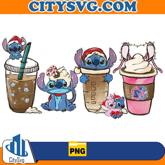 Stitch and Angel Christmas Coffee Png CitySvg