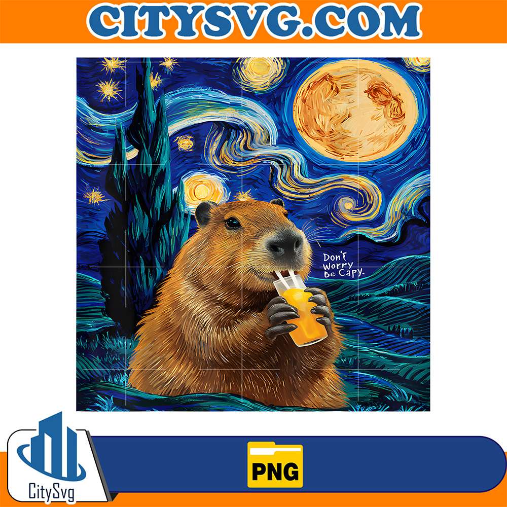 Capybara-In-Van-Gogh-Starry-Night-Don-t-Worry-Be-Capy-Png