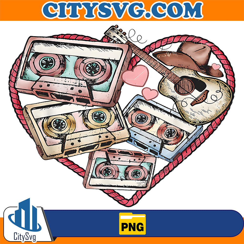 Cassettes-Western-90s-Country-Music-Heart-Valentine-Cowgirl-Png