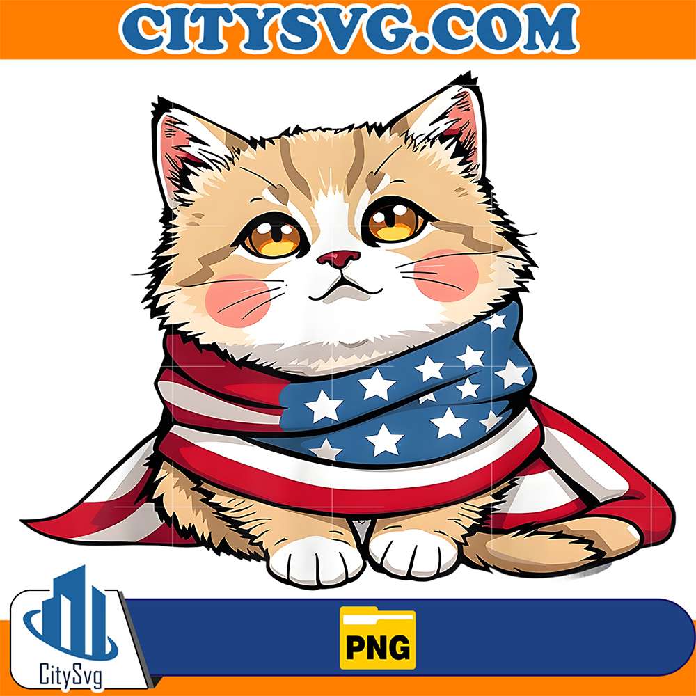 Cat-Summer-Flag-US-Memorial-Day-Png