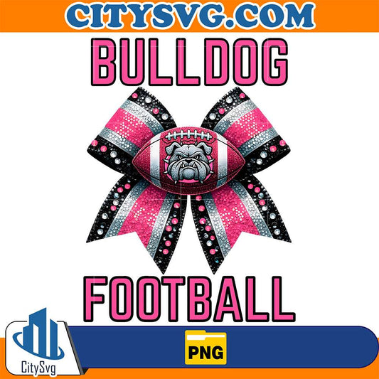 Cheer-Bow-Pink-Silver-Bulldog-Football-Png