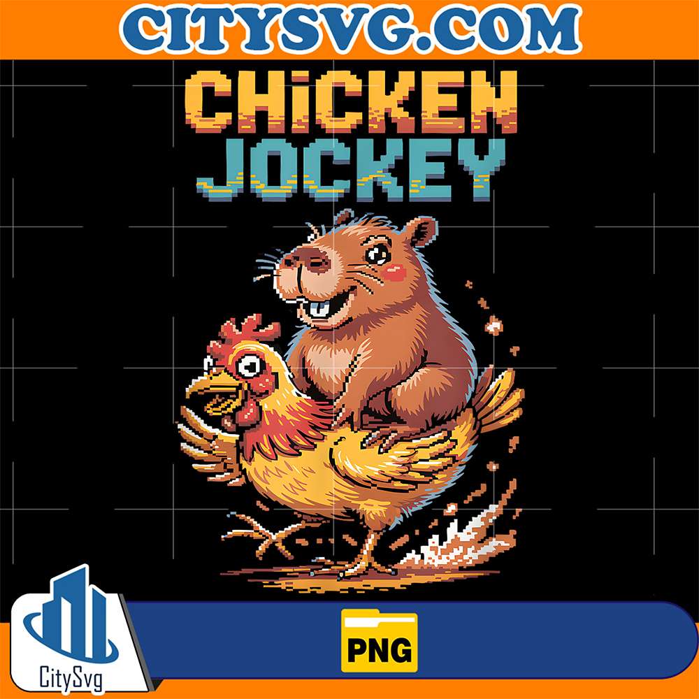 Chicken-Jockey-Capybara-Lovers-Pixel-Art-Gamer-Png