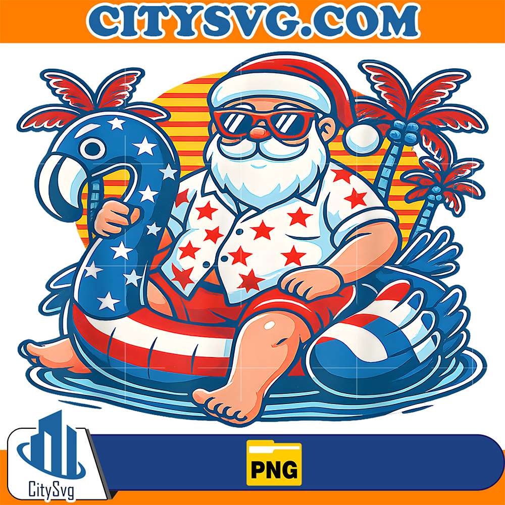 Christmas-In-4Th-Of-July-Santa-Flamingo-Pool-Float-Summer-Png