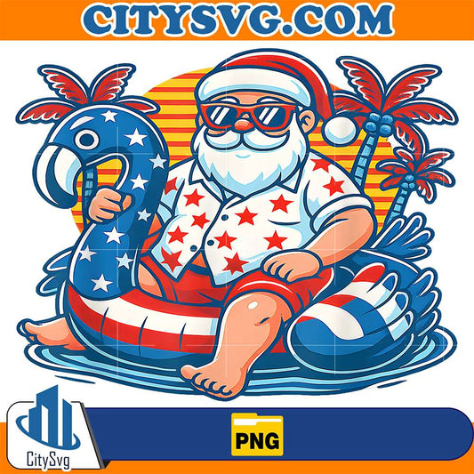 Christmas-In-4Th-Of-July-Santa-Flamingo-Pool-Float-Summer-Png