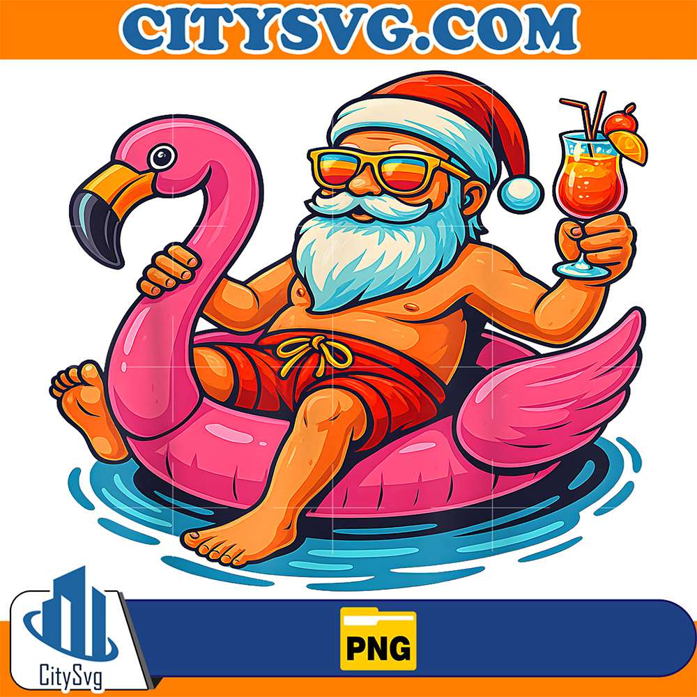 Christmas-In-July-Santa-Flamingo-Summer-Xmas-Png
