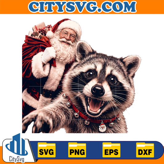 Christmas-Raccoon-Selfie-With-Santa-Svg