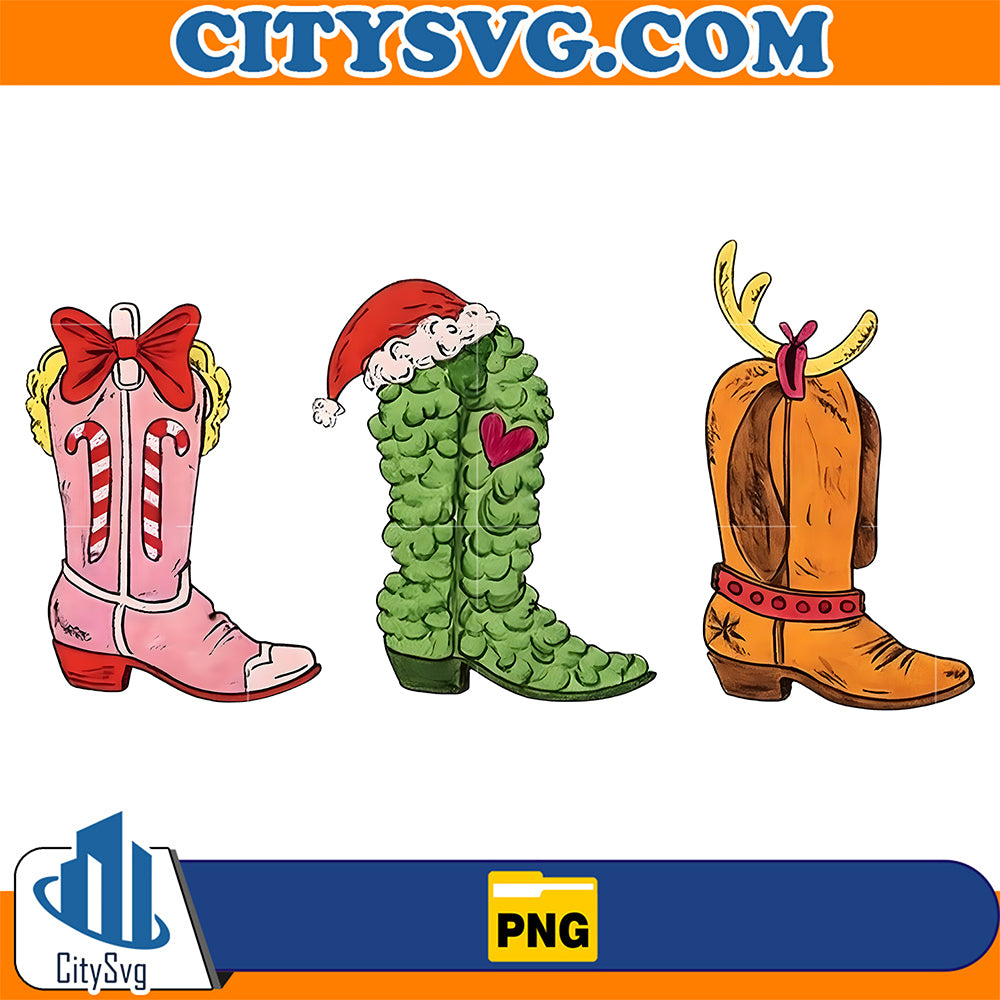 Christmas-Western-Boots-Trio-Png