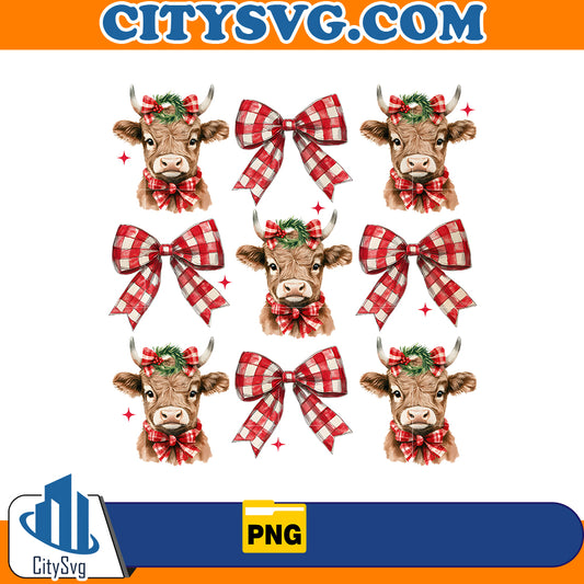 Christmas Coquette Highland Cow Png