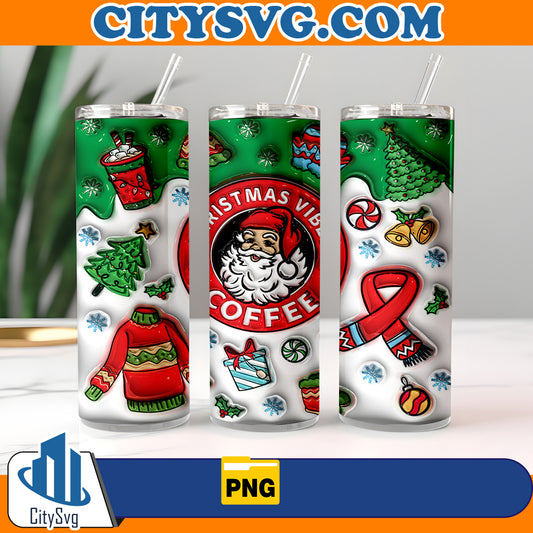 ChristmasVibesSantaCoffee20oz3DInflatedTumblerWrapPng