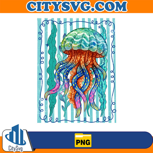 Coastal-Summer-Floral-Jellyfish-Png