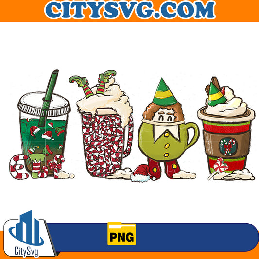 Christmas elf coffee cups Png