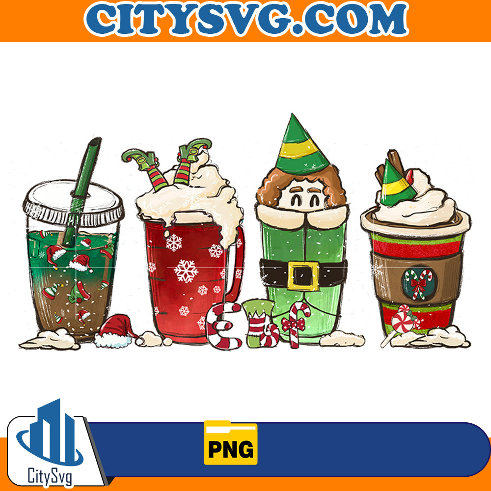 Christmas elf coffee cups Png