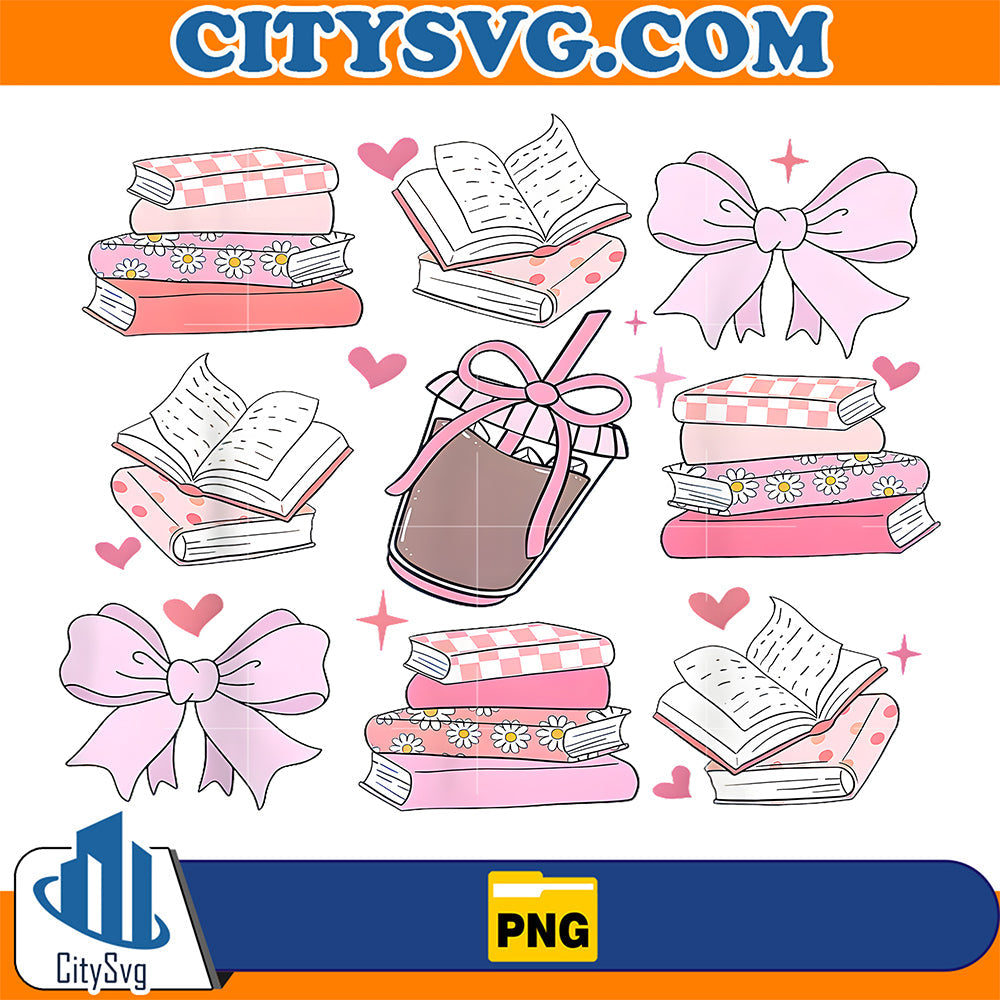 Coquette-Bow-Book-Coffee-Valentines-Bookish-Library-Teacher-Png