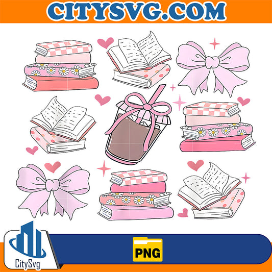 Coquette-Bow-Book-Coffee-Valentines-Bookish-Library-Teacher-Png