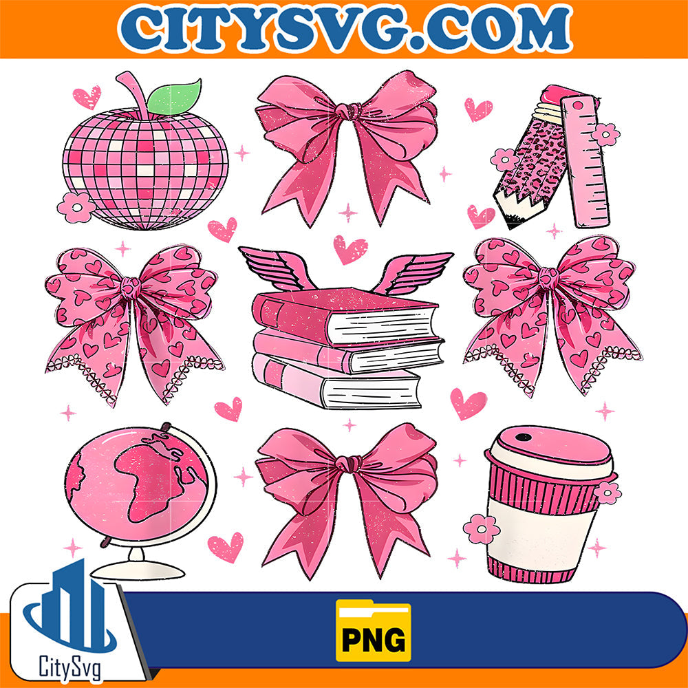 Coquette Pink Bow Apple Teacher Appreciation Valentine Day Png CitySvg