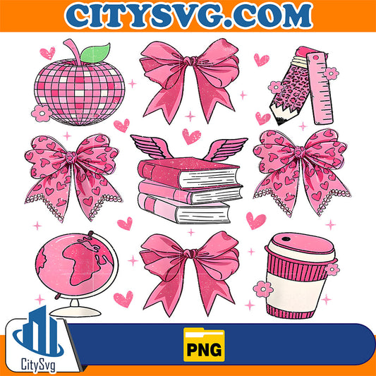 Coquette Pink Bow Apple Teacher Appreciation Valentine Day Png CitySvg