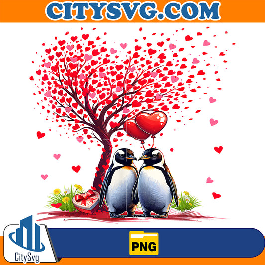 Couple-Penguins-Cotume-Valentine-s-Day-Tree-Cute-Hearts-Png