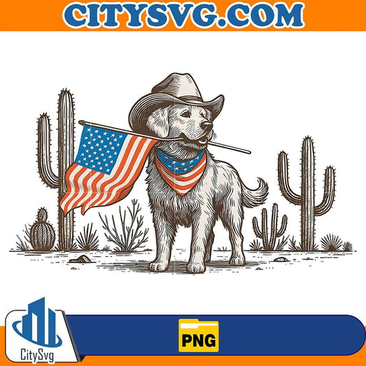 Cowboy-Golden-Retriever-Patriotic-4th-Of-July-Png