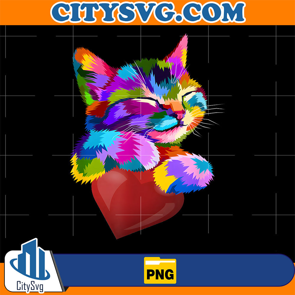 Cute-Cat-Colorful-Valentines-Day-Hearts-Png