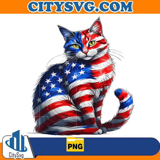 Cute-Cat-Green-Eyes-Cat-USA-Flag-4th-Of-July-Png