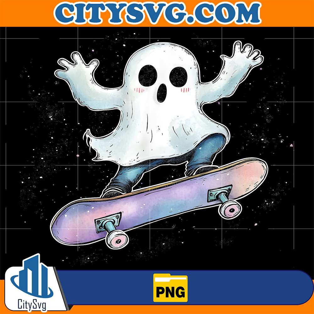 Cute-Ghost-On-Skateboard-Funny-Halloween-Skater-Png
