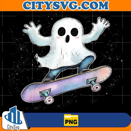 Cute-Ghost-On-Skateboard-Funny-Halloween-Skater-Png