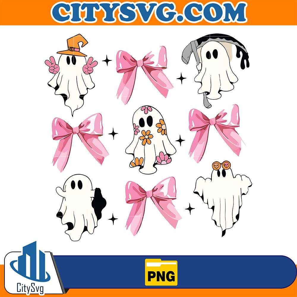 Cute-Ghosts-And-Pink-Bows-Halloween-Png
