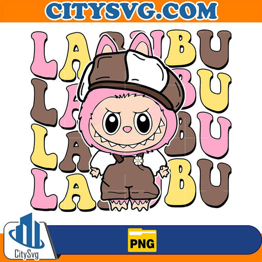 Cute-Pink-Labubu-Kawaii-Labubu-In-Brown-Overal-ls-And-Cap-Png