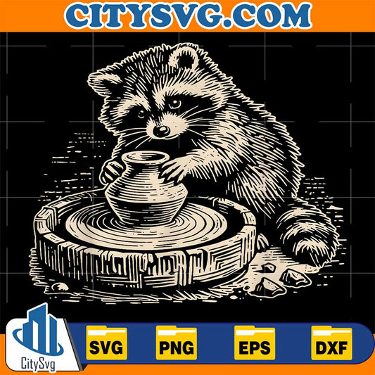 Cute-Raccoon-At-Pottery-Wheel-Throwing-Animal-Pottery-Svg