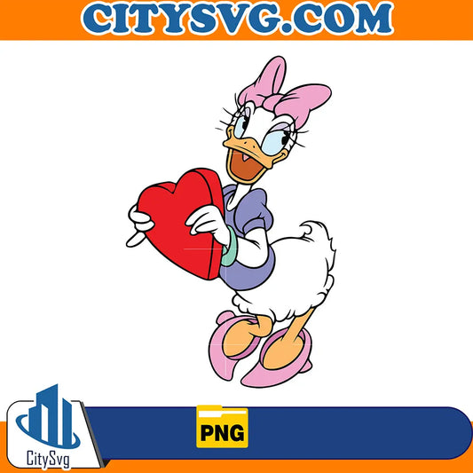 CuteDaisyDuckHoldingHeartValentinePng
