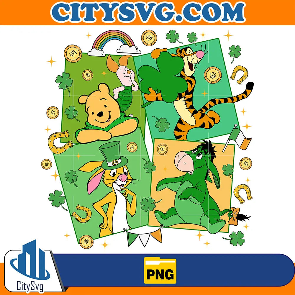 CuteWinnieThePoohWithShamrockPng