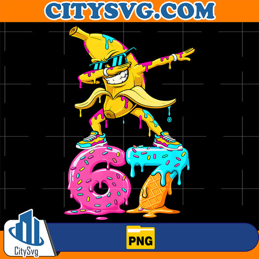 Dabbing-Banana-67-Ice-Cream-Drip-Six-Seven-Meme-Png