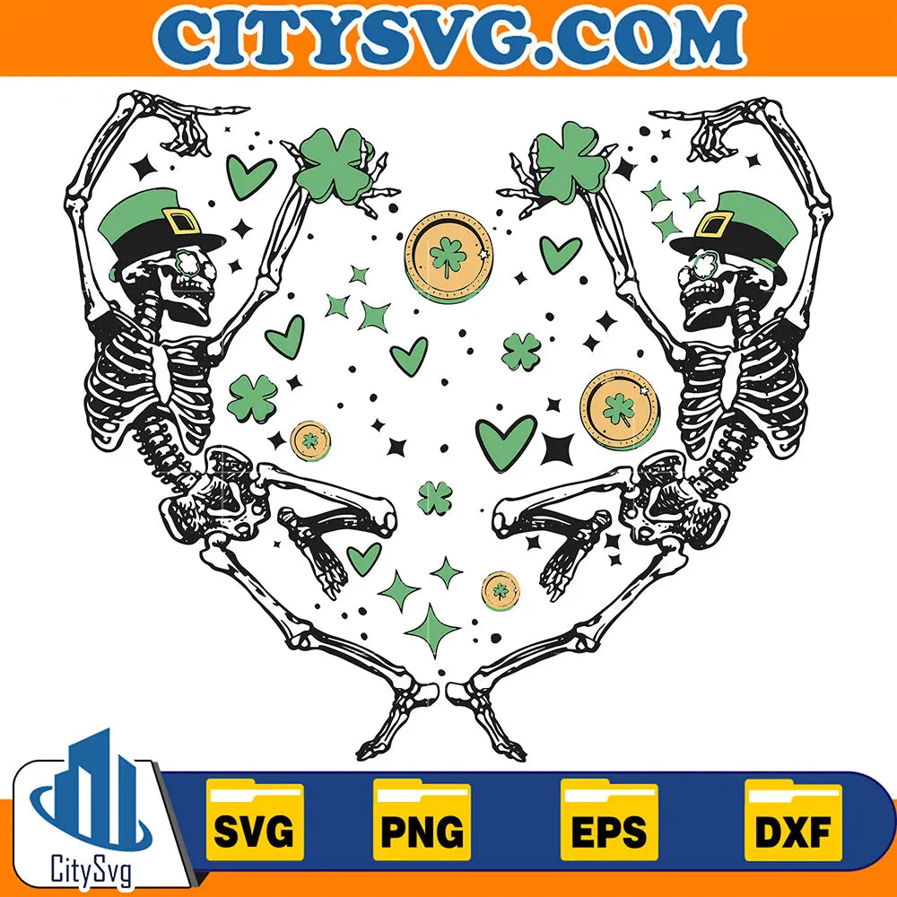 DancingSkeletonHeartStPatricksDaySvg