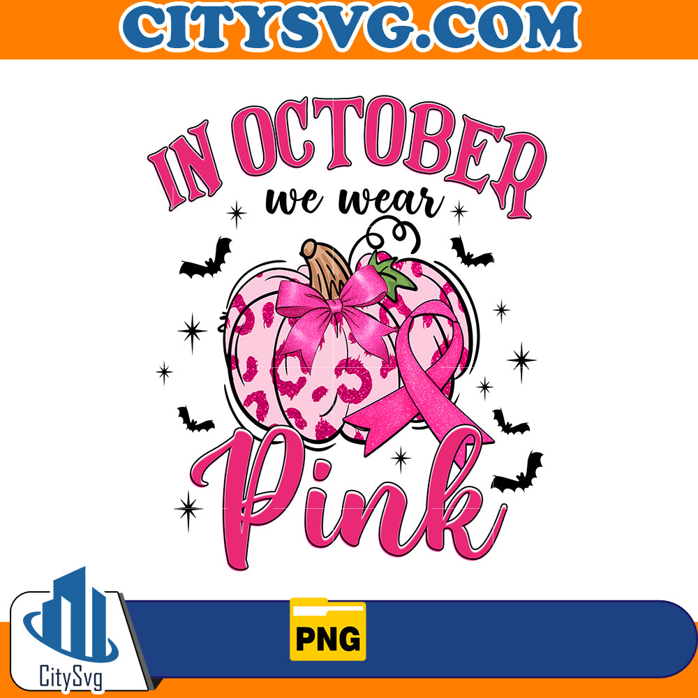 In october we wear pink Pumpkin Coquette Bow Png