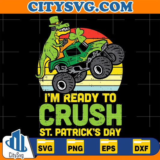 DinoMonsterTruckReadyCrushStPatricksDaySvg