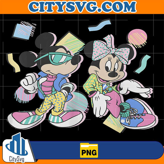 Disney-Mickey-And-Friends-Mickey-Minnie-Retro-80-s-Style-Png
