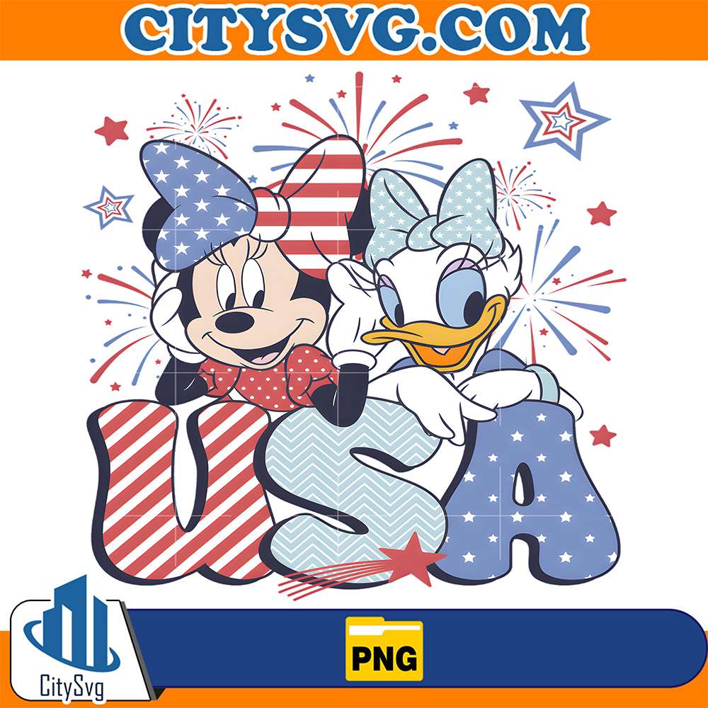 Disney-Minnie-And-Daisy-4th-Of-July-USA-Png