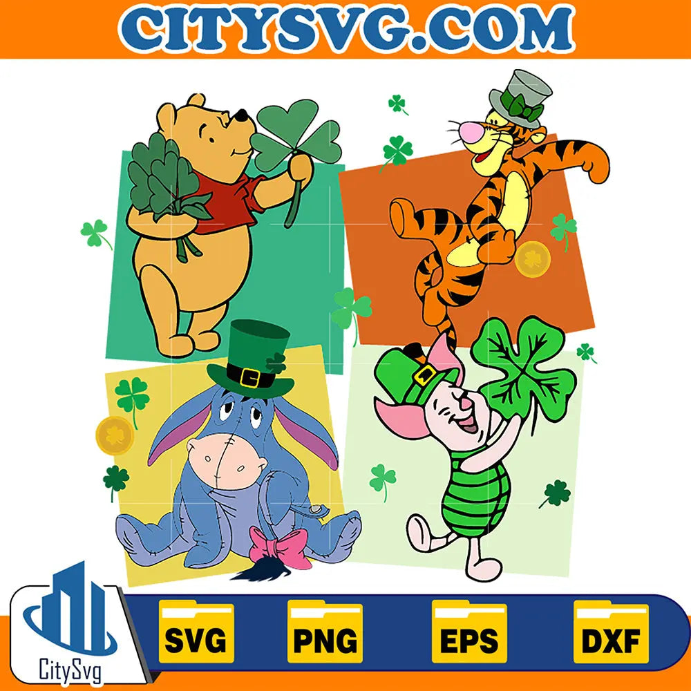 DisneyPoohCharactersLuckyPatricksDaySvg