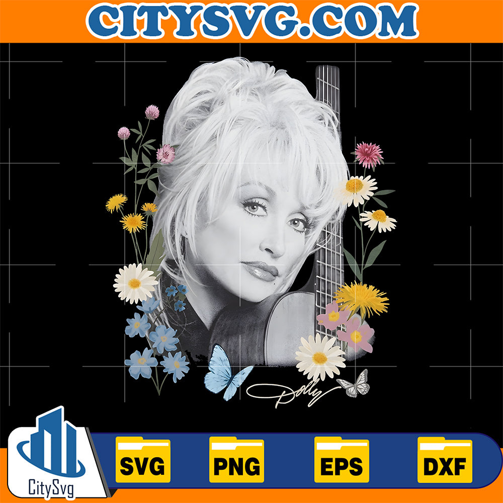 Dolly-Parton-Flowers-And-Butterflies-Signature-Portrait-Svg