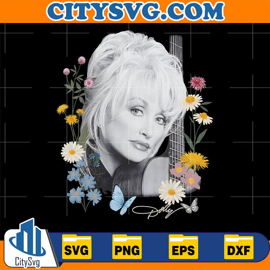 Dolly-Parton-Flowers-And-Butterflies-Signature-Portrait-Svg