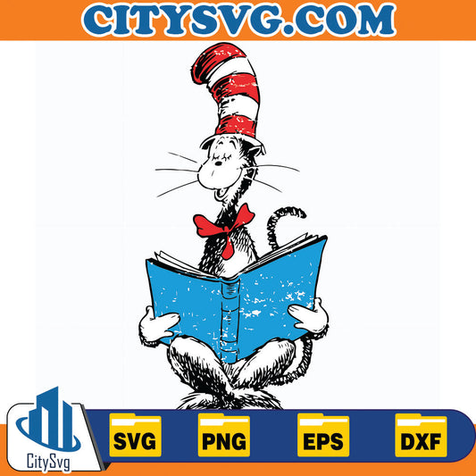 DrSeussTheCatReadingBookSvg