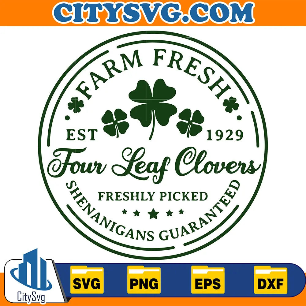 FarmFreshFourLeafCloversIrishCloverStPatricksDaySvg
