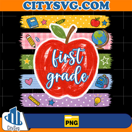 First-Grade-Apple-Png-Striped-School-Cute-Kids-Png