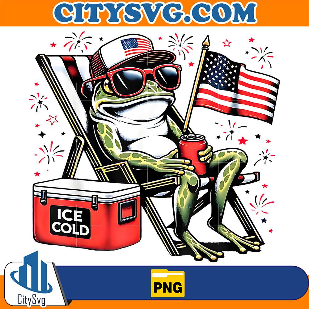 Frog-4th-Of-July-Beer-Drinking-Chill-The-Frog-Out-Png