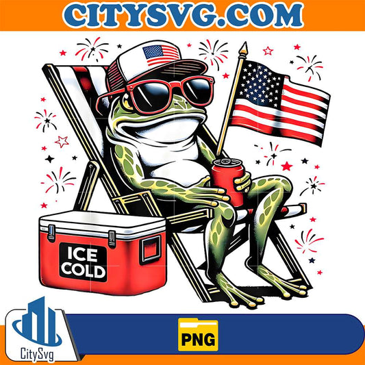 Frog-4th-Of-July-Beer-Drinking-Chill-The-Frog-Out-Png