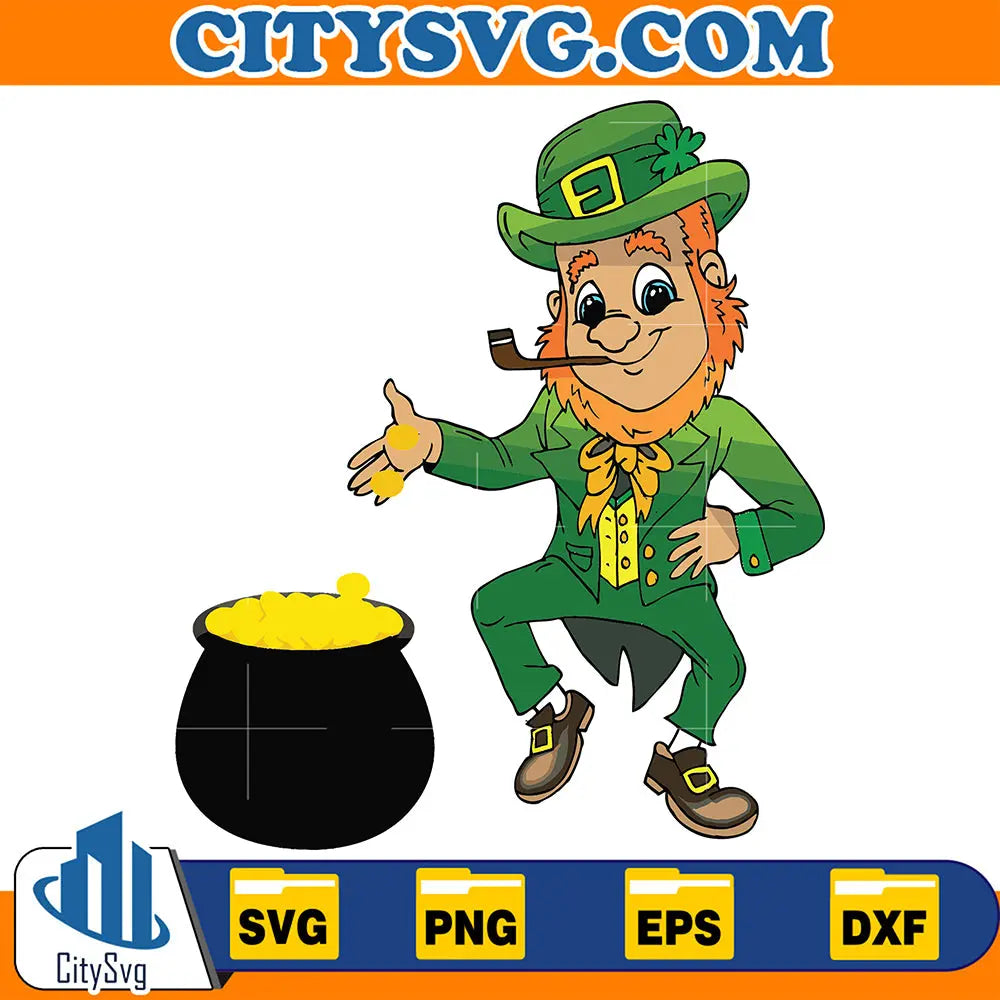 FunnyLeprechaunStPatricksDayPotOfGoldSvg