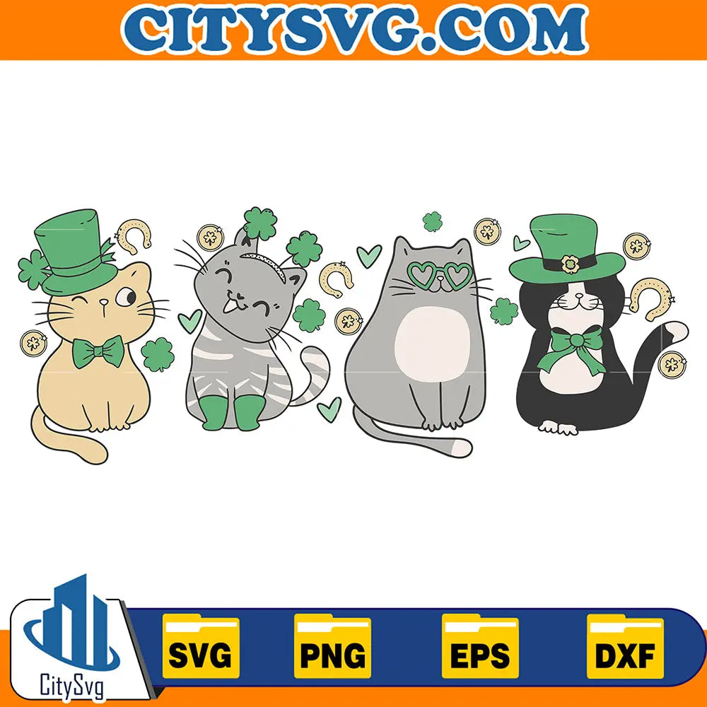 FunnyLuckyCatsShamrockStPatricksDaySvg