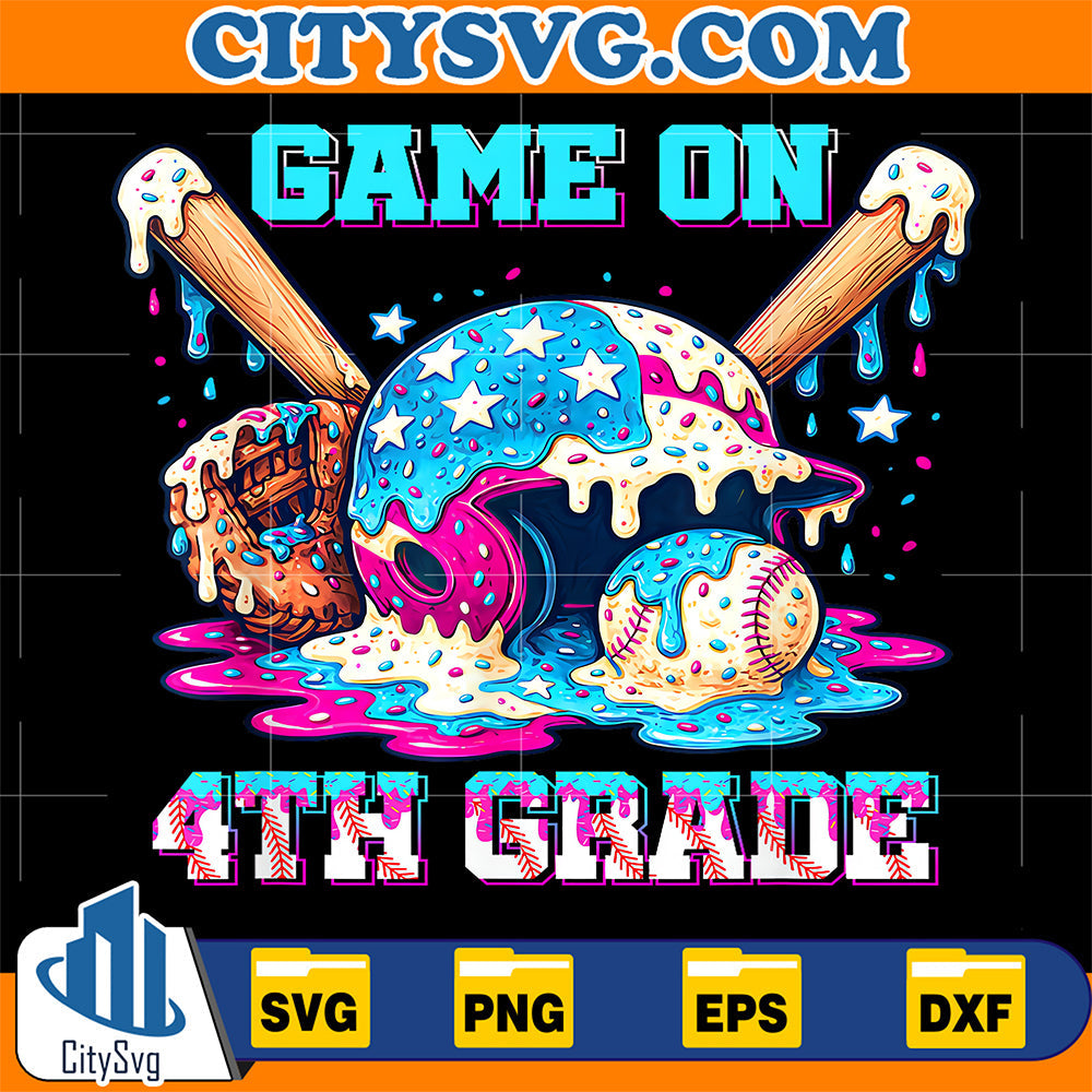 Game-On-4th-Grade-Back-To-School-Baseball-Drip-Ice-Cream-Svg-1