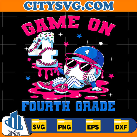 Game-On-4th-Grade-Back-To-School-Baseball-Drip-Ice-Cream-Svg